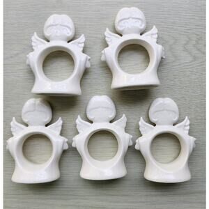 Napkin Rings/Holders-Angels-Porcelain-White-Vertical-Set of 5
